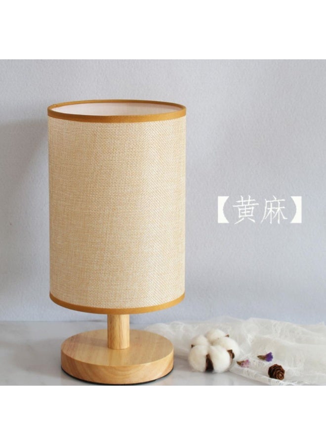 Cylindrical Fabric Table Lamp with Wooden Base – Warm Ambient Light